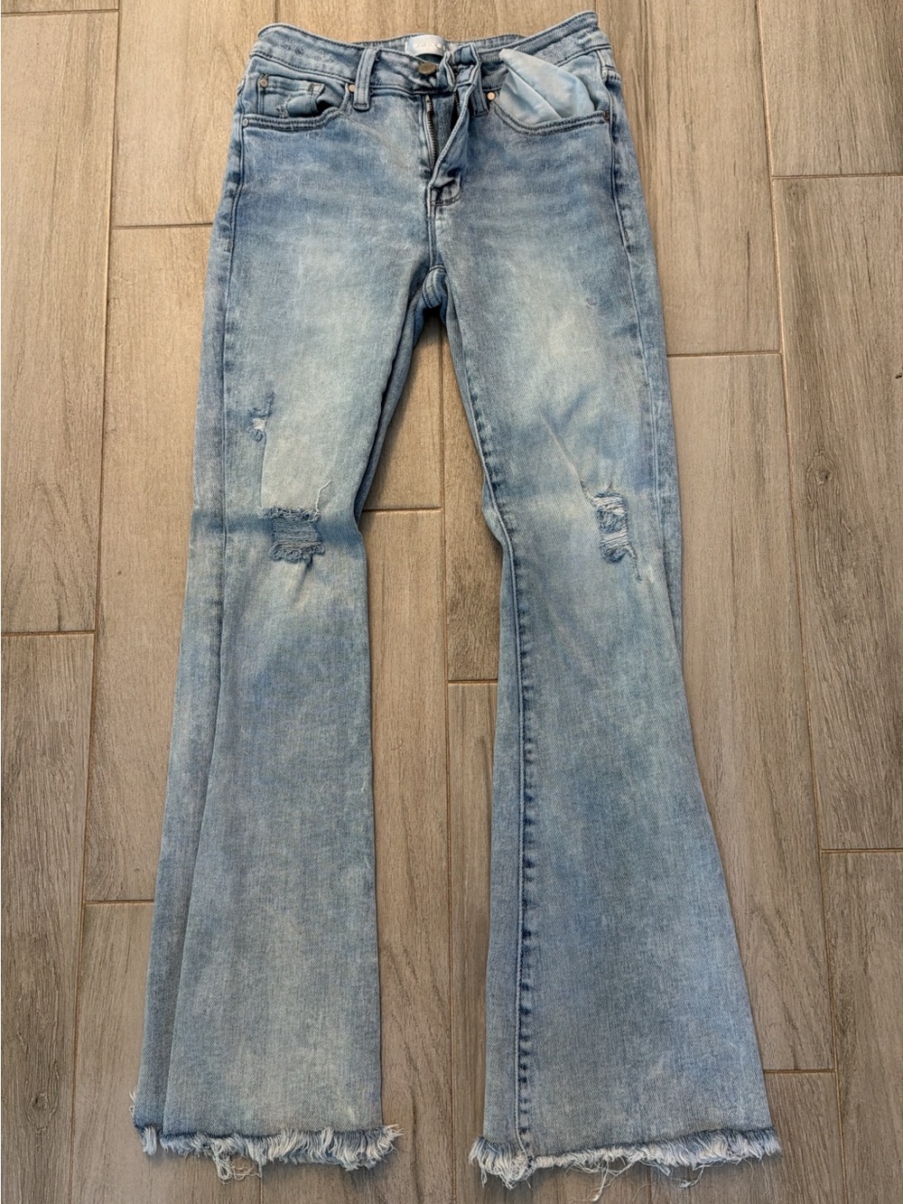 Women's Light Blue Distressed Flare Jeans